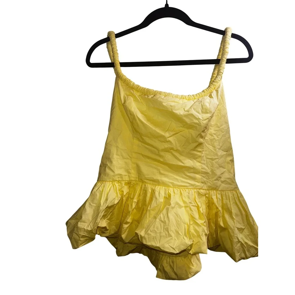 ASTR the Label Butter Yellow Bubble Hem Peplum Top Smocked Back NWT L - Picture 3 of 9